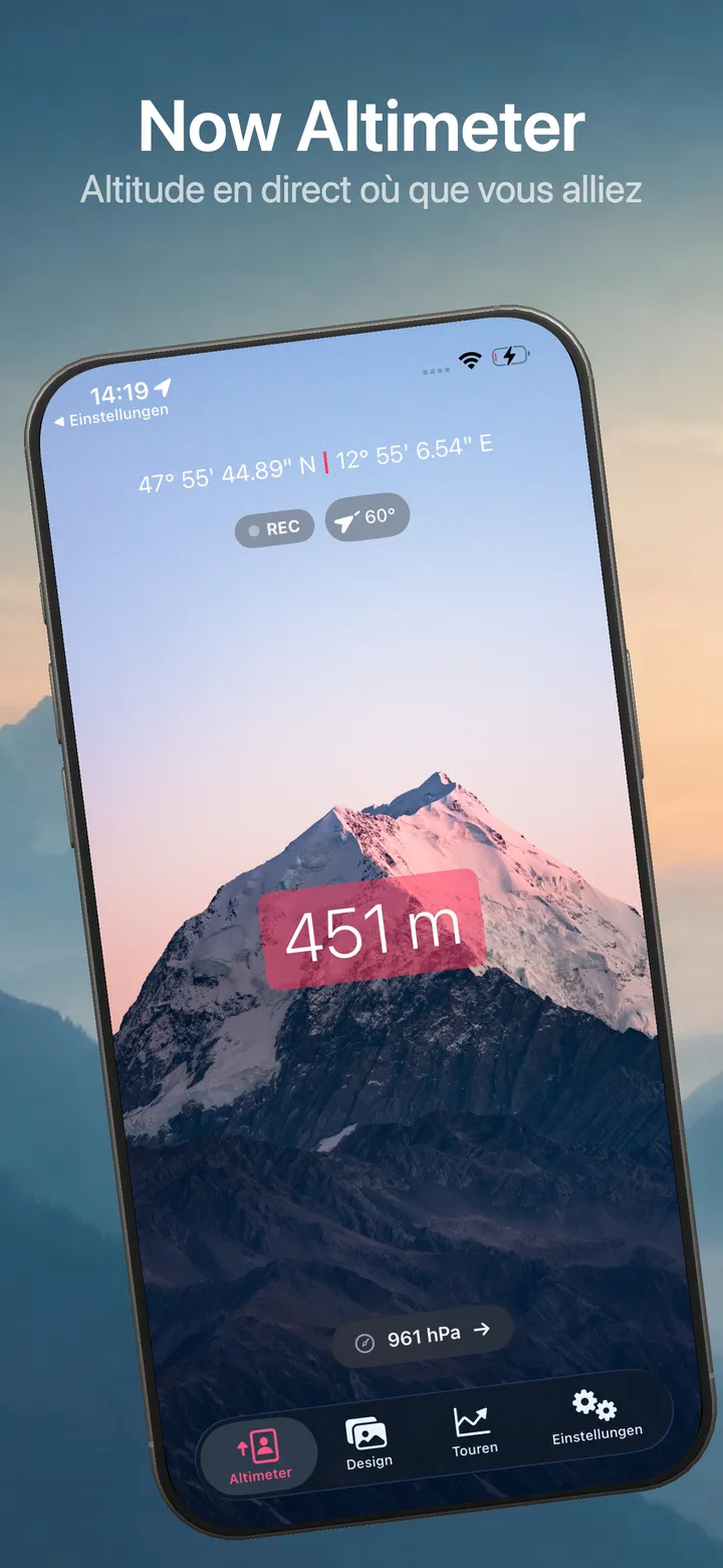 Now Altimeter – vue principale
