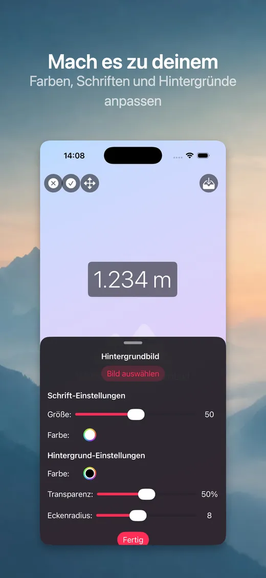 Customizing-Ansicht zum Anpassen von Schrift, Farben und Hintergrund