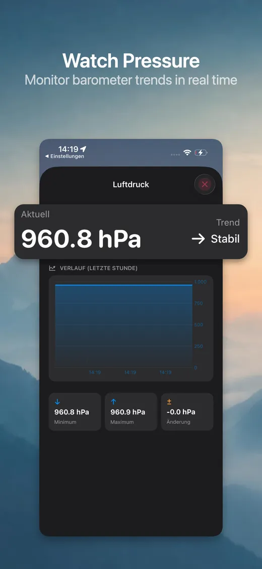 Barometer view with air-pressure history graph