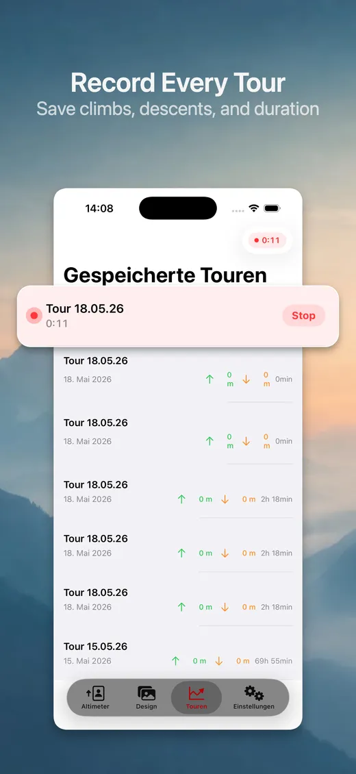 Tour recording overview with saved tours