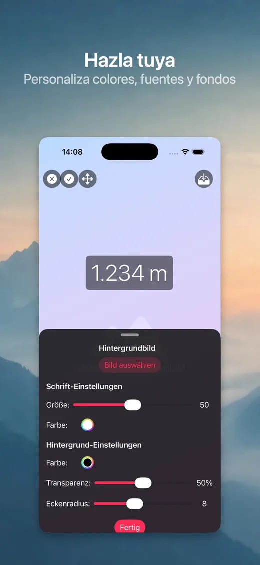 Vista de personalización para ajustar fuente, colores y fondo
